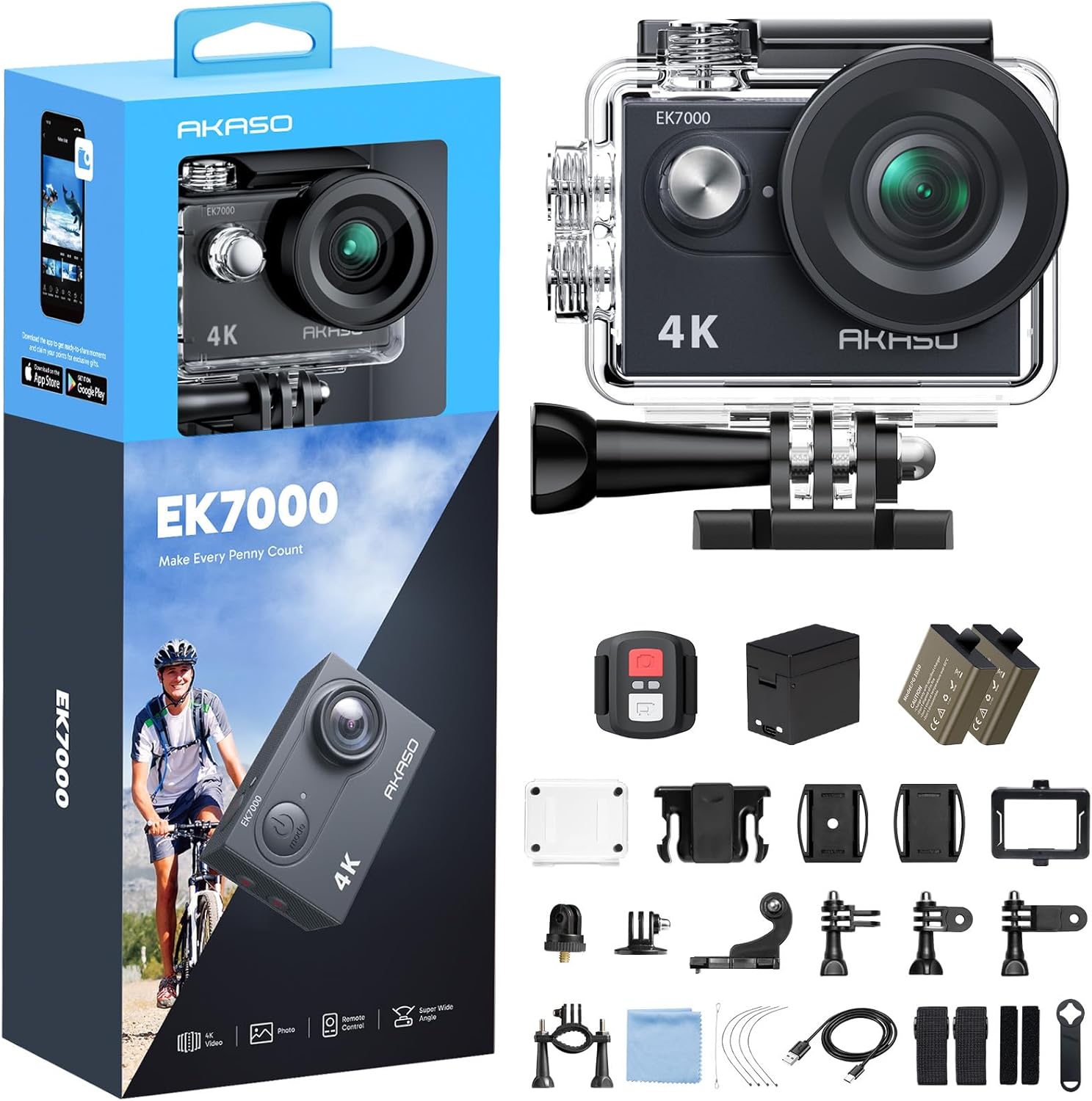 VIDEOCÁMARA SUMERGIBLE DV CON WIFI AAKASO EK7000 4K ACTION CAMERA SPORTS. - 1