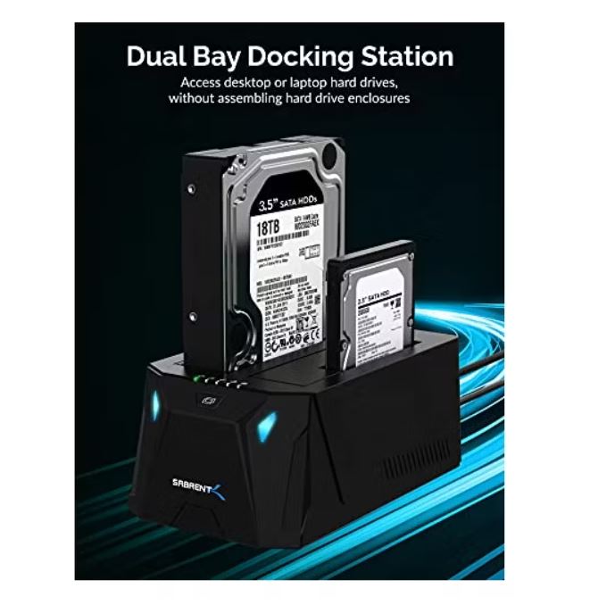 SABRENT USB TYPE-C SATA 2.5' Y 3.5' DUAL BAY HARD DRIVE DOCKING STATION  CLONACIÓN SIN CONEXIÓN  HASTA 5 GBPS  INSTAL - 2