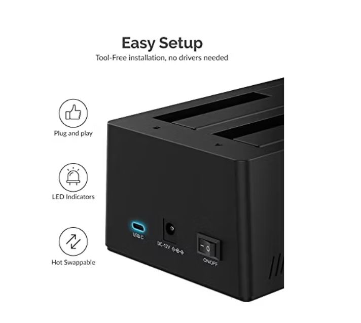 SABRENT USB TYPE-C SATA 2.5' Y 3.5' DUAL BAY HARD DRIVE DOCKING STATION  CLONACIÓN SIN CONEXIÓN  HASTA 5 GBPS  INSTAL - 5