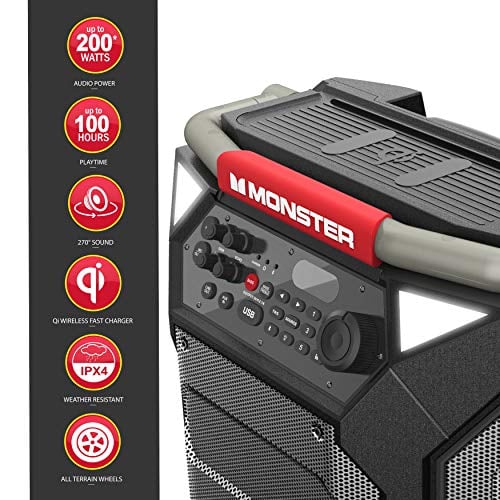 MONSTER ROCKIN' ROLLER 270 - ALTAVOZ INALÁMBRICO PORTÁTIL PARA INTERIORES Y EXTERIORES 200 WATTS HASTA 100 HORAS DE REPR - 4
