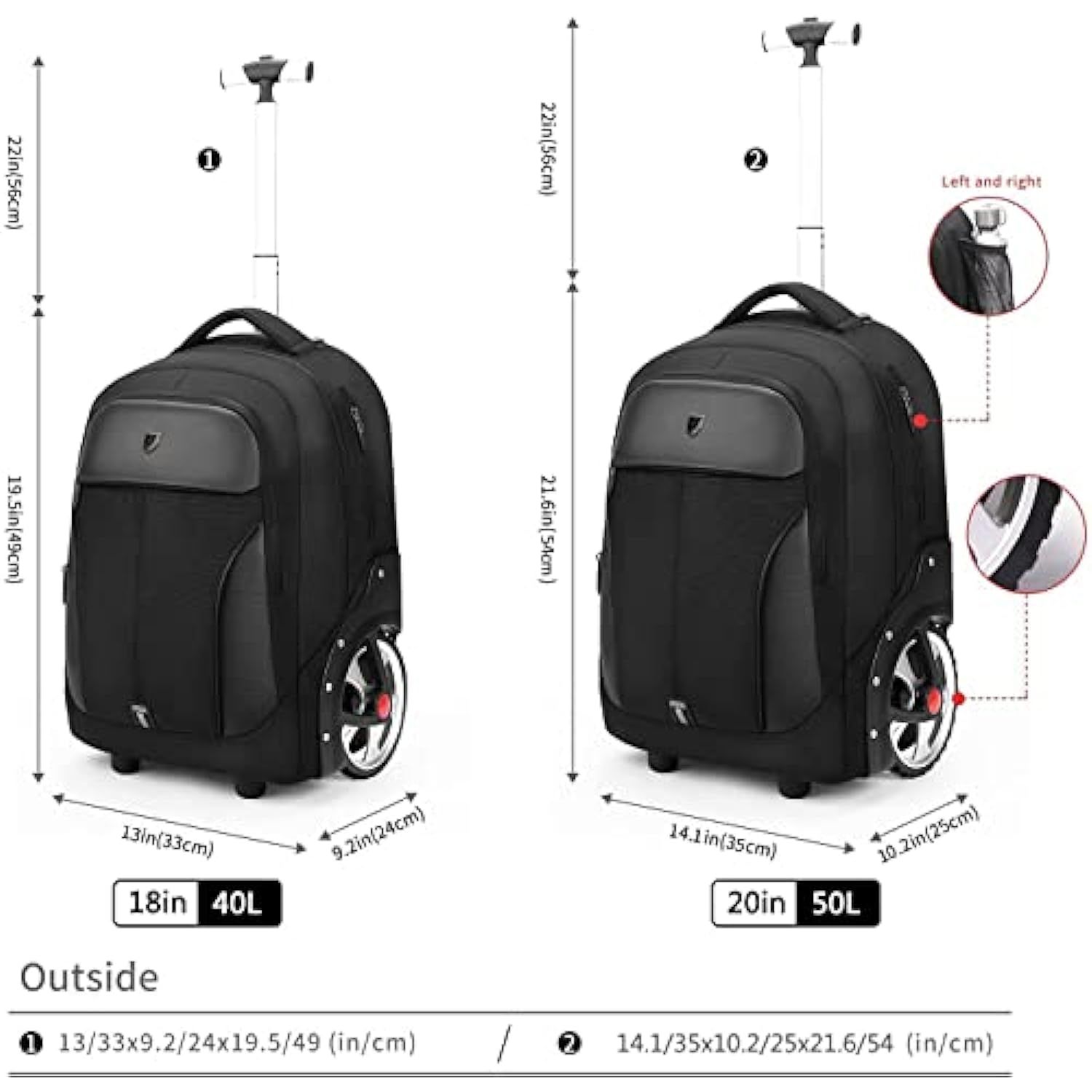MOCHILA CON RUEDAS YHYGS  UNISEX EN NEGRO - 2