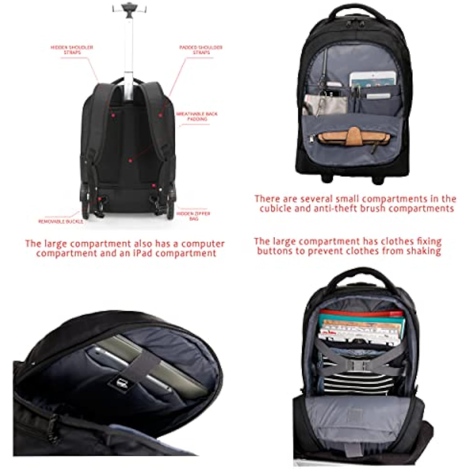 MOCHILA CON RUEDAS YHYGS  UNISEX EN NEGRO - 4