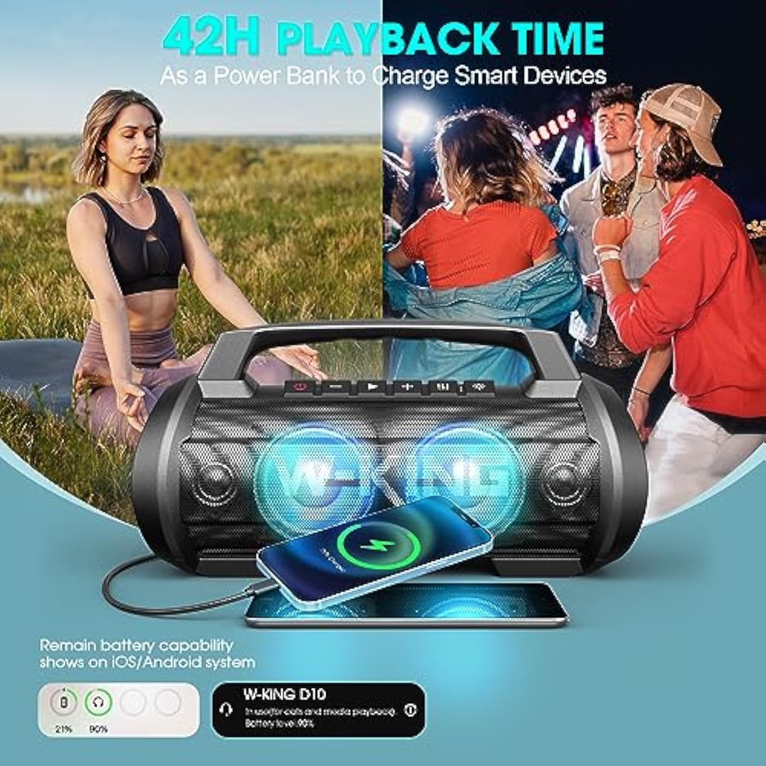 W-KING ALTAVOCES BLUETOOTH INALÁMBRICOS DE 120 W DE PICO DE 70 W IPX6 - 4