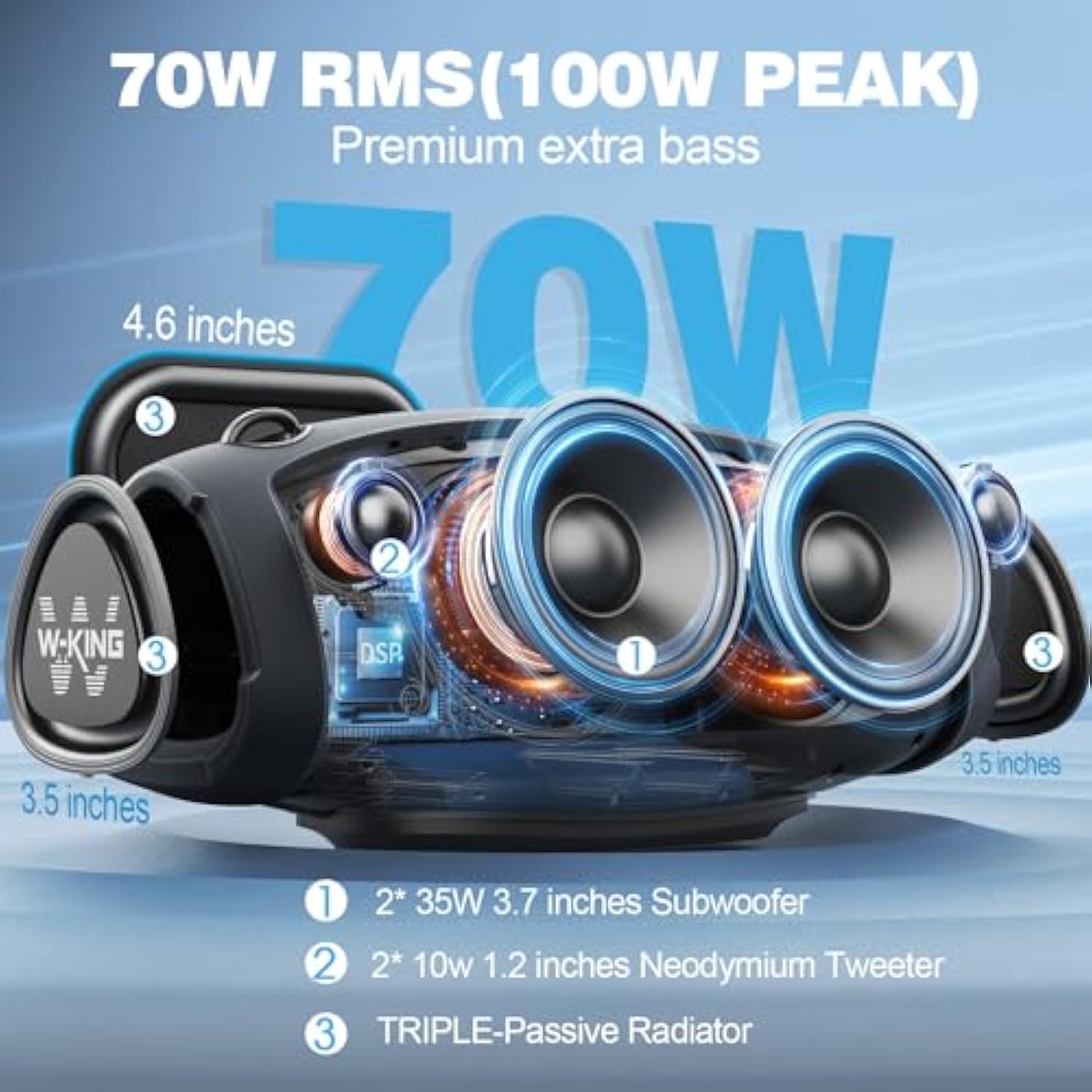 W-KING ALTAVOZ BLUETOOTH PORTÁTIL INALÁMBRICO 120 W PICO 70 W - 2