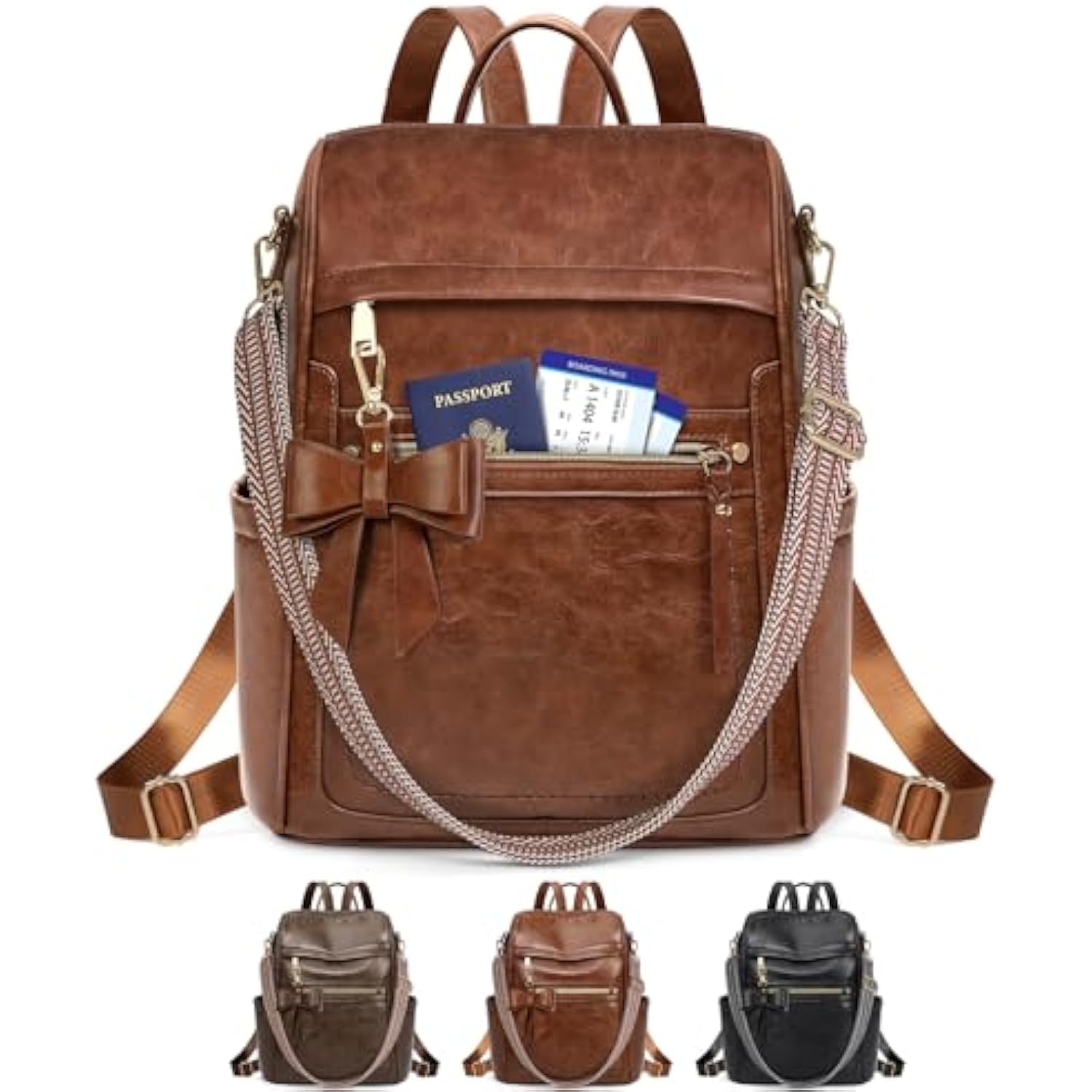 RAINSMORE MOCHILA PARA MUJER MOCHILA DE CUERO IMPERMEABLE DE VIAJE - 1