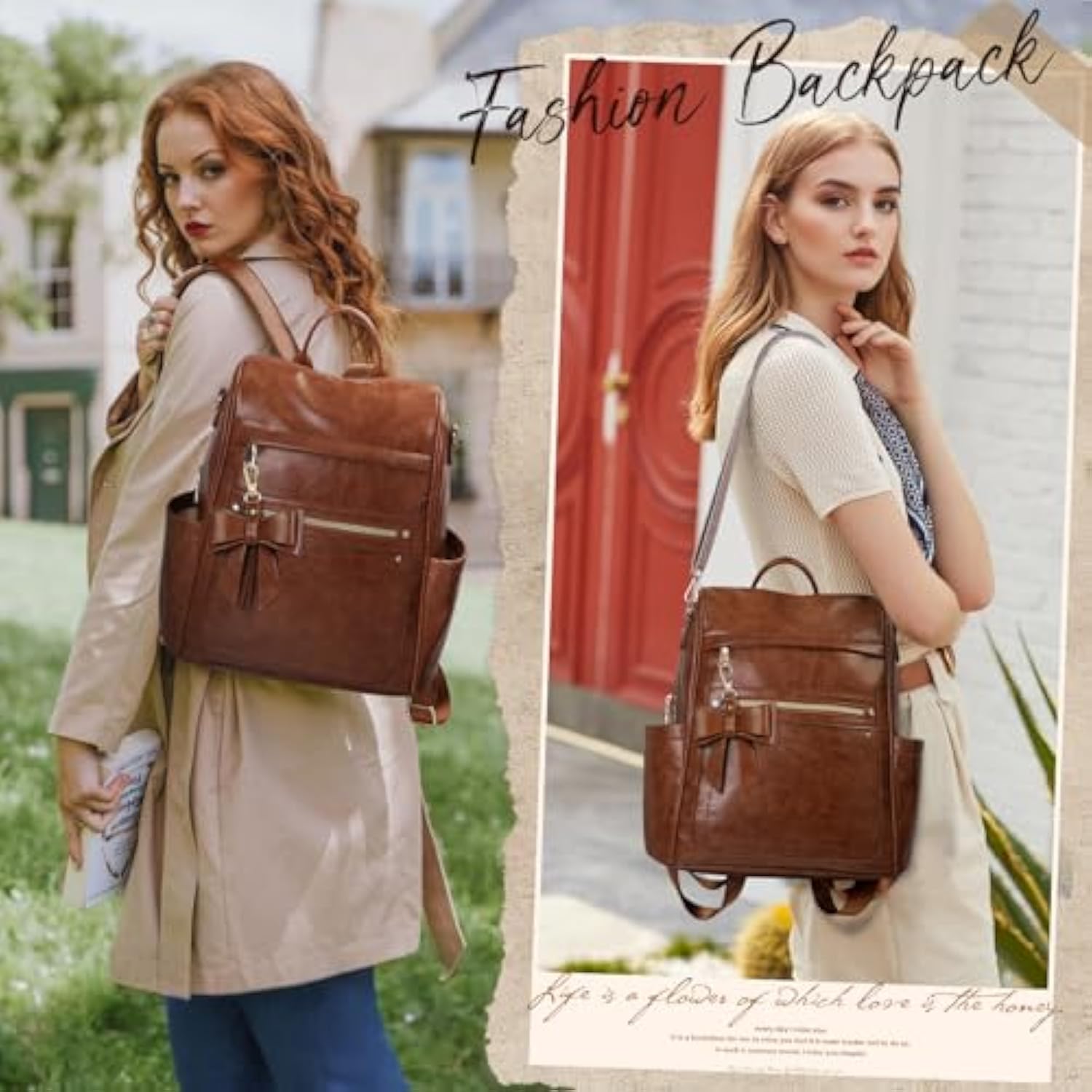 RAINSMORE MOCHILA PARA MUJER MOCHILA DE CUERO IMPERMEABLE DE VIAJE - 2