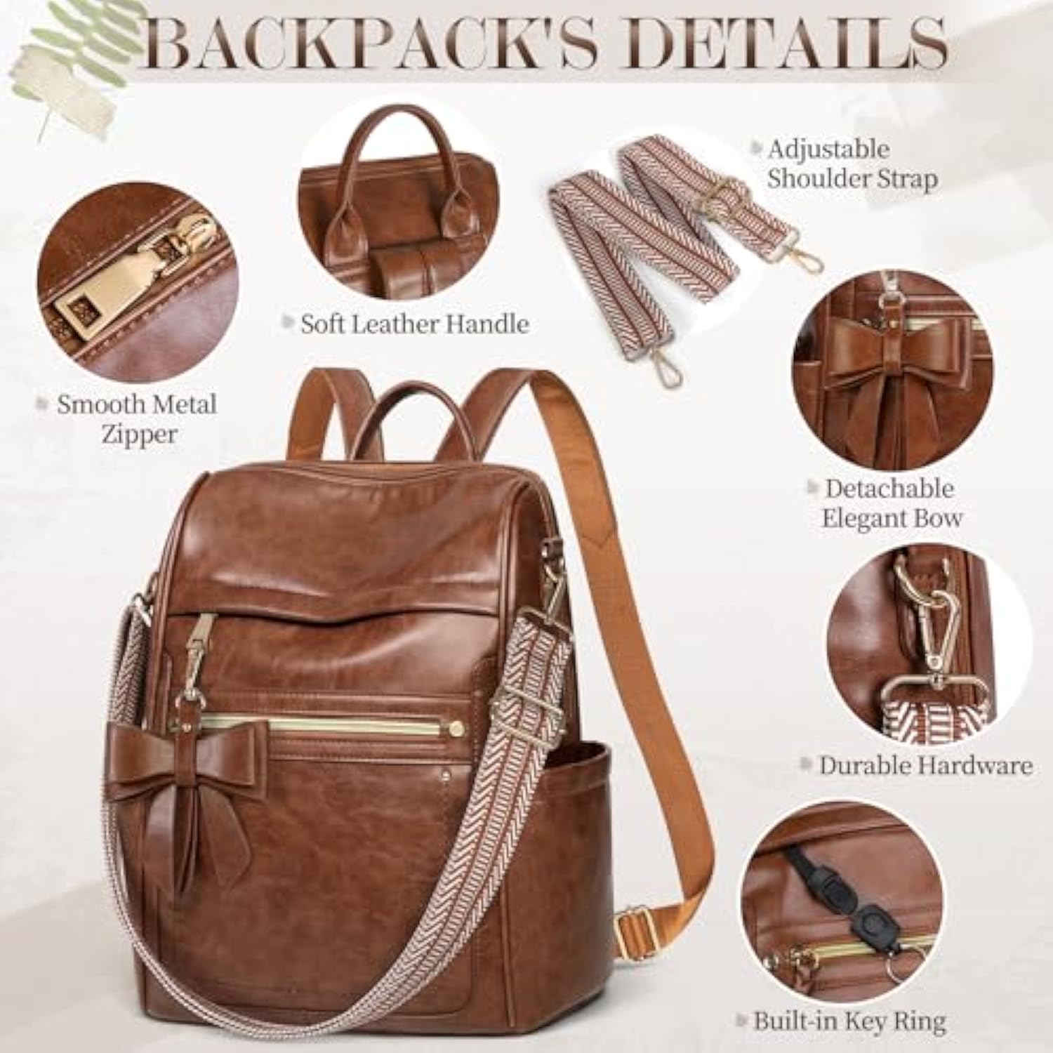 RAINSMORE MOCHILA PARA MUJER MOCHILA DE CUERO IMPERMEABLE DE VIAJE - 5