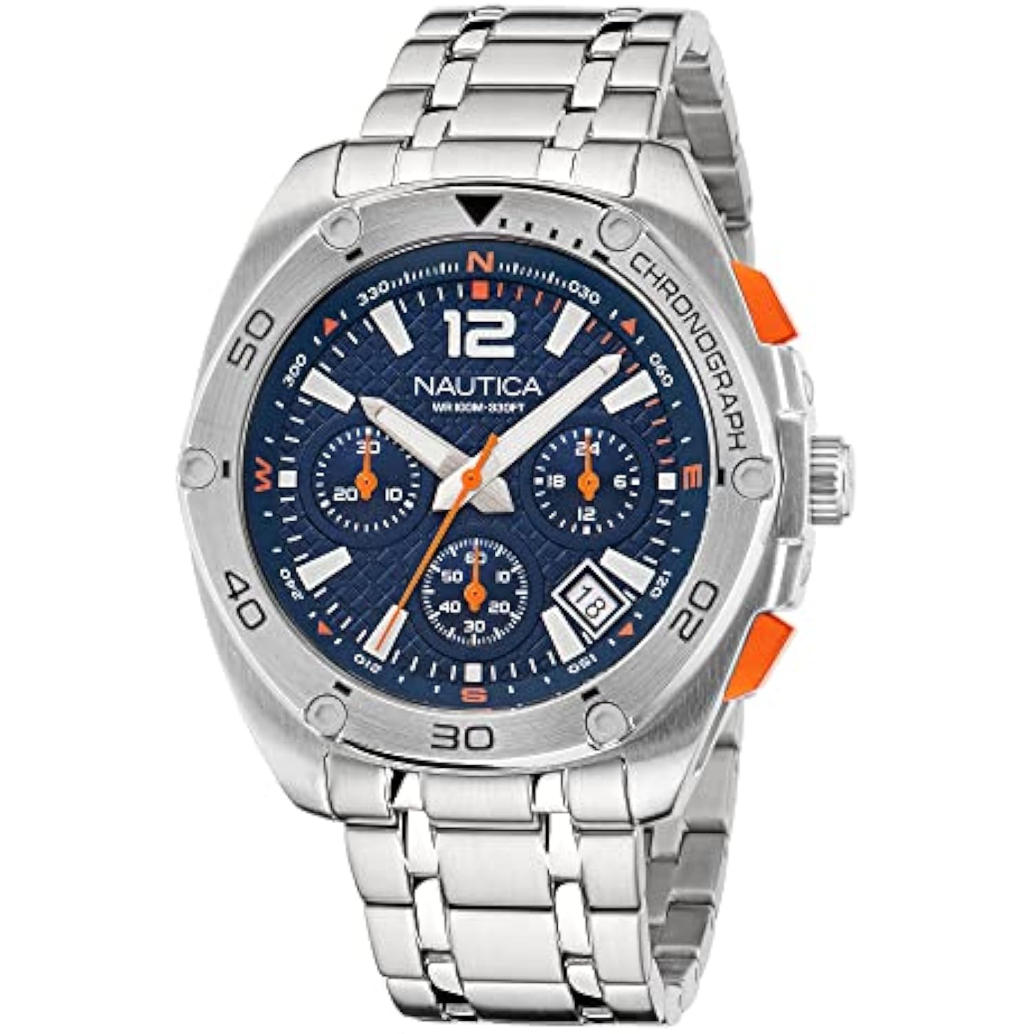 NAUTICA TIN CAN BAY CHRONO PULSERA DE ACERO INOXIDABLE Y CORREA DE SILICONA AZUL PARA HOMBRE (MODELO - 1