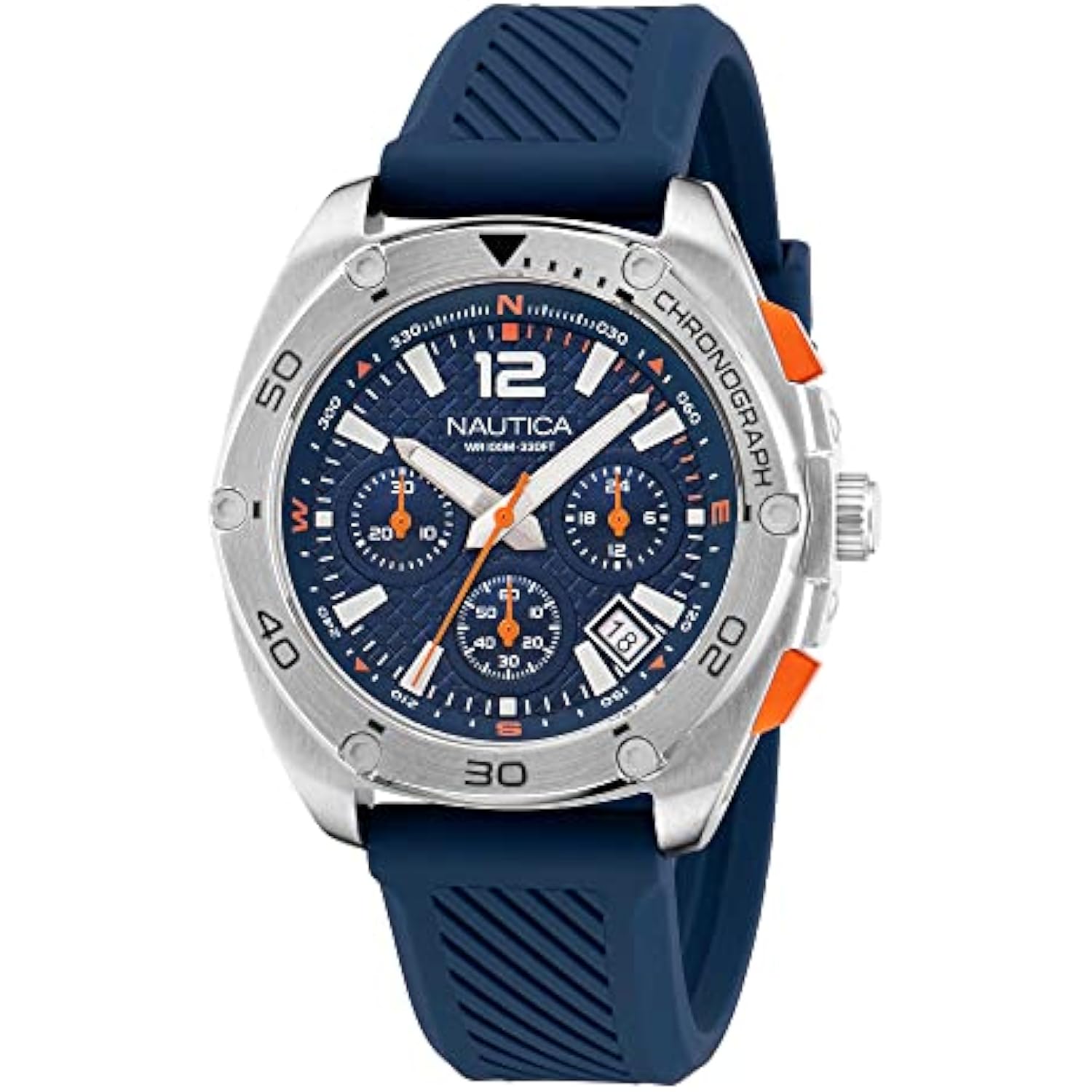 NAUTICA TIN CAN BAY CHRONO PULSERA DE ACERO INOXIDABLE Y CORREA DE SILICONA AZUL PARA HOMBRE (MODELO - 2