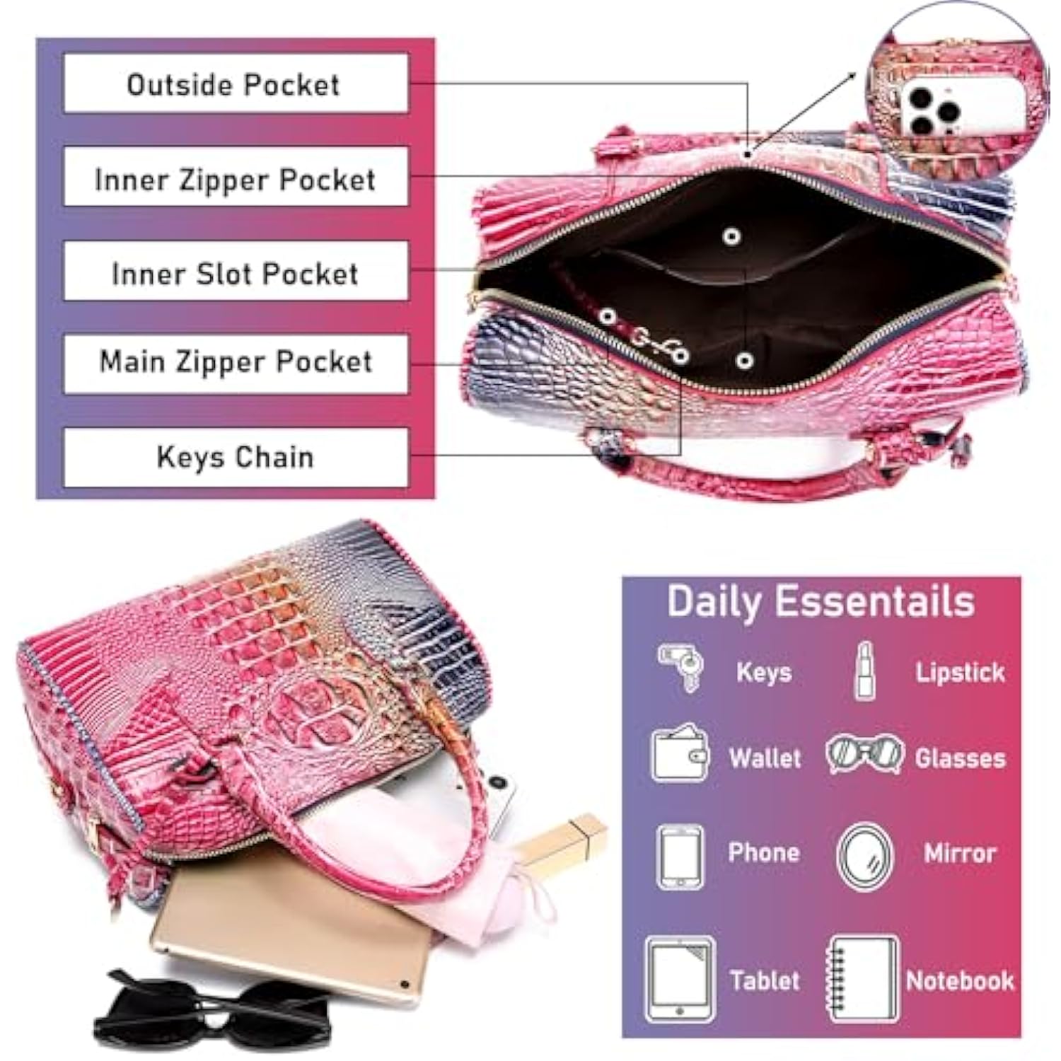 BOLSOS DE COCODRILO CON ASA SUPERIOR PARA MUJER - 5