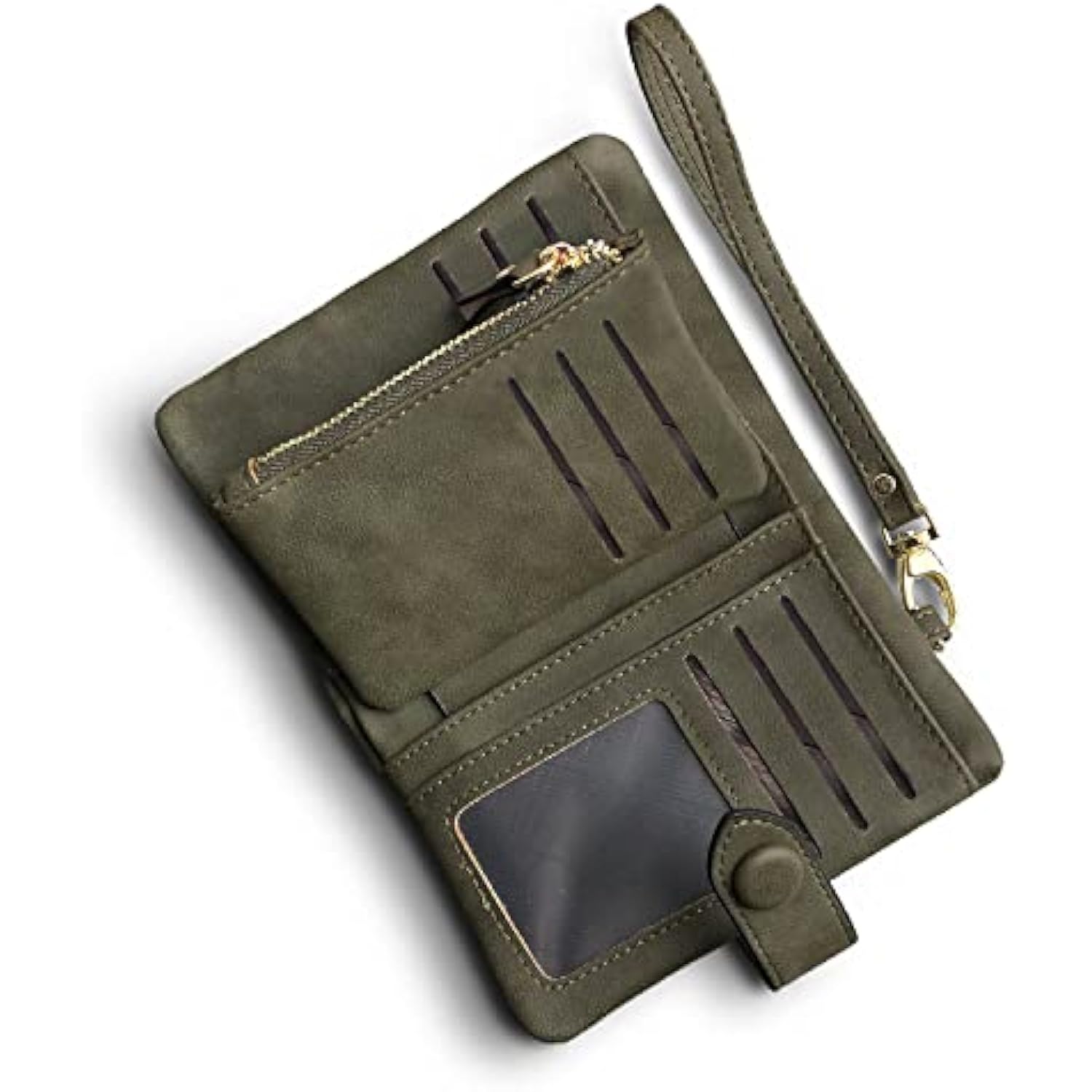 CARTERA PEQUEÑA DE CUERO PLEGABLE PARA MUJER CON BLOQUEO RFID CON TARJETERO Y VENTANA DE IDENTIFICACIÓN MONEDERO - 1