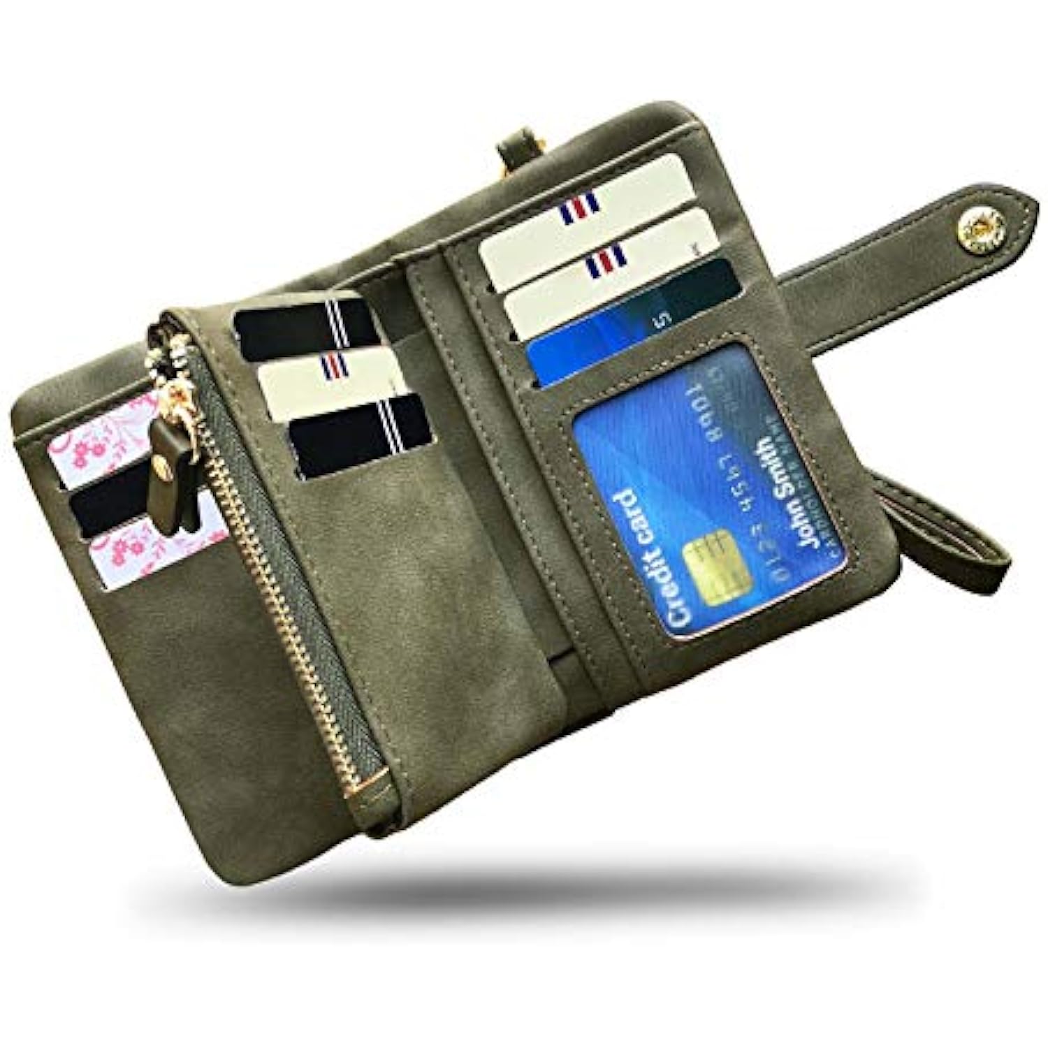 CARTERA PEQUEÑA DE CUERO PLEGABLE PARA MUJER CON BLOQUEO RFID CON TARJETERO Y VENTANA DE IDENTIFICACIÓN MONEDERO - 3