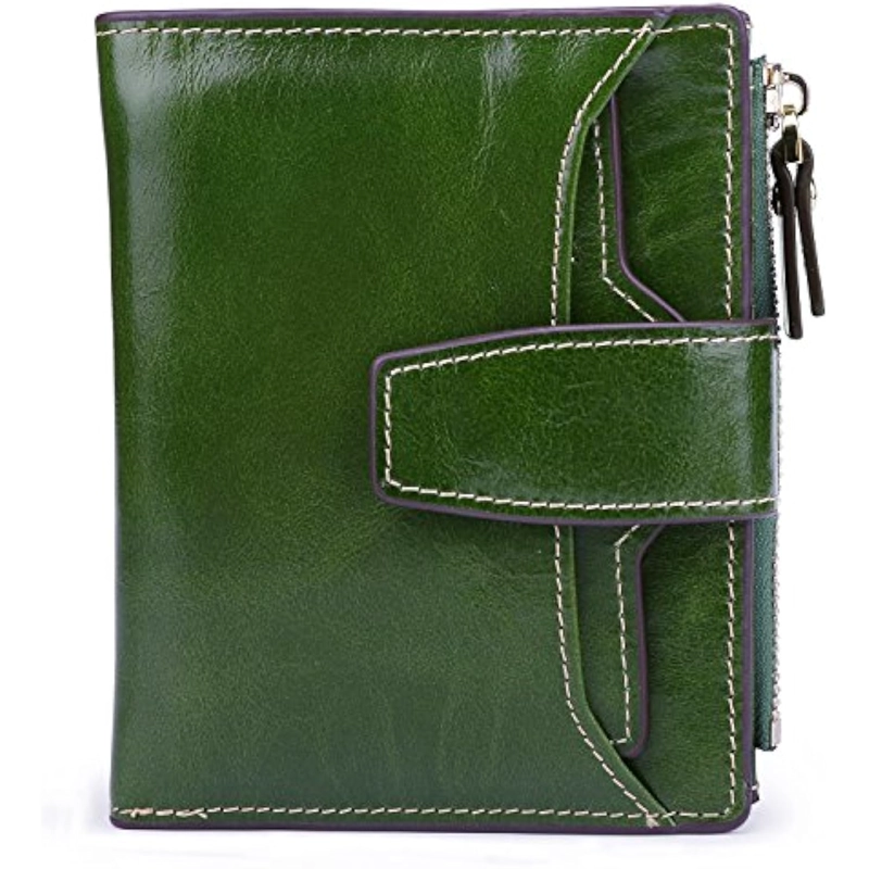 CARTERA DE PIEL CON BLOQUEO RFID PARA MUJER TAMAÑO PEQUEÑO COMPACTA DOBLE ZÍPER CON VENTANA PARA IDENTIFICACIÓN - 1