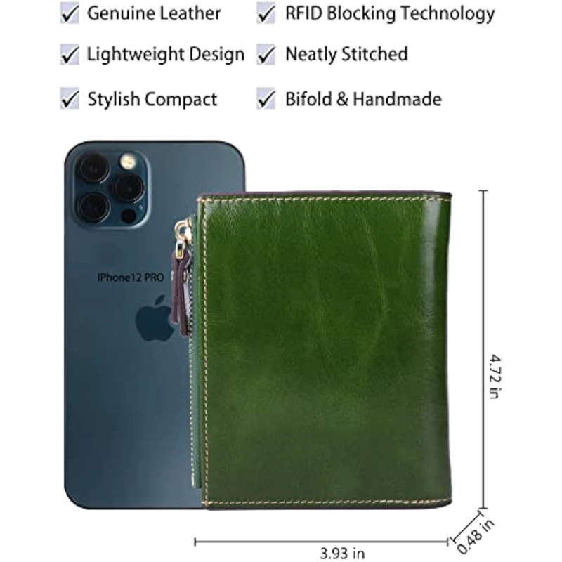 CARTERA DE PIEL CON BLOQUEO RFID PARA MUJER TAMAÑO PEQUEÑO COMPACTA DOBLE ZÍPER CON VENTANA PARA IDENTIFICACIÓN - 4