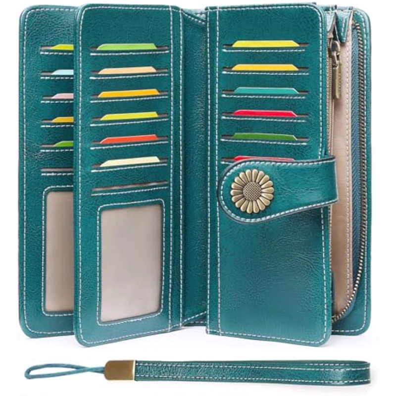 CARTERAS DE CUERO AUTÉNTICO PARA MUJER CON TARJETERO Y BLOQUEO DE INTERFERENCIA DE RADIOFRECUENCIA (RFID) - 1