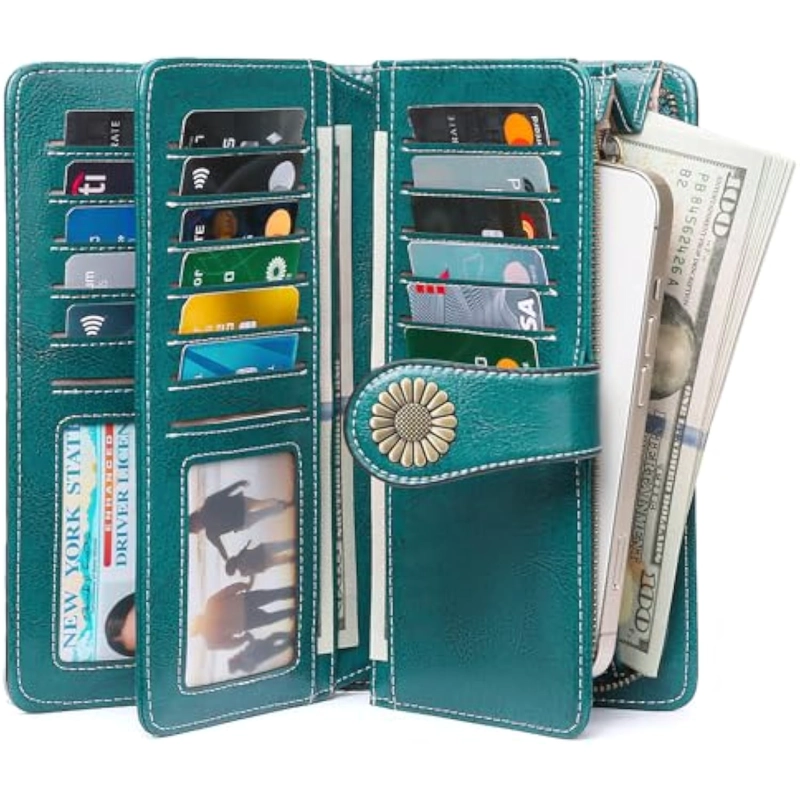 CARTERAS DE CUERO AUTÉNTICO PARA MUJER CON TARJETERO Y BLOQUEO DE INTERFERENCIA DE RADIOFRECUENCIA (RFID) - 2