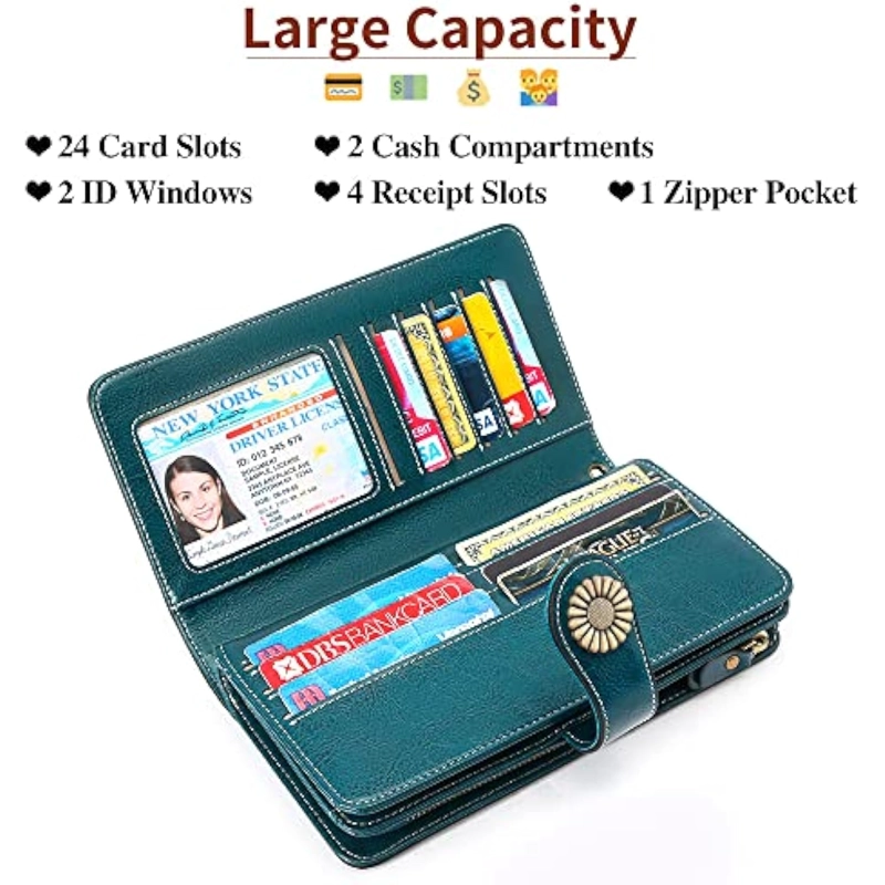 CARTERAS DE CUERO AUTÉNTICO PARA MUJER CON TARJETERO Y BLOQUEO DE INTERFERENCIA DE RADIOFRECUENCIA (RFID) - 3