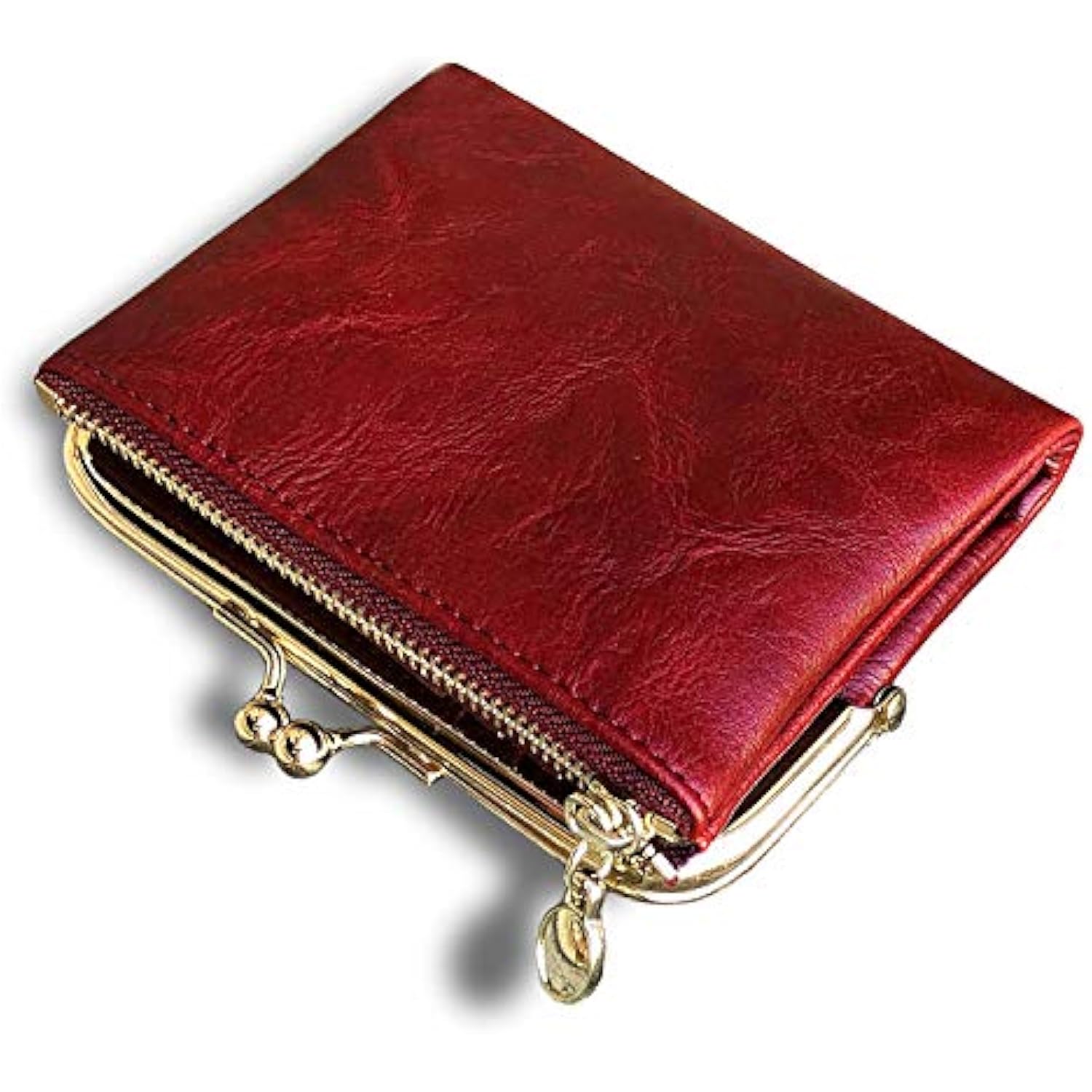 CARTERA PARA MUJER PEQUEÑA RFID COMPACTA PLEGABLE DE PIEL VINTAGE CON CREMALLERA Y CIERRE DE BESO - 1