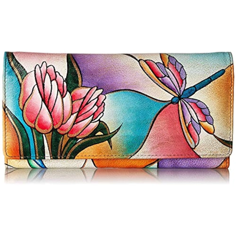 CARTERA DE PIEL AUTÉNTICA PINTADA A MANO CON MÚLTIPLES BOLSILLOS PARA MUJER - 1
