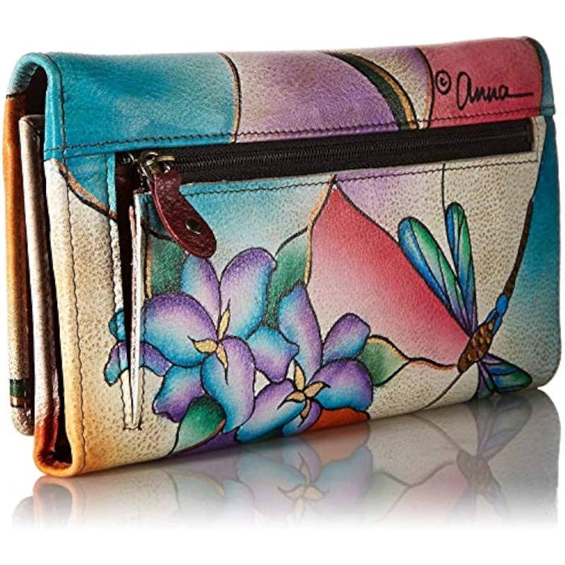 CARTERA DE PIEL AUTÉNTICA PINTADA A MANO CON MÚLTIPLES BOLSILLOS PARA MUJER - 2