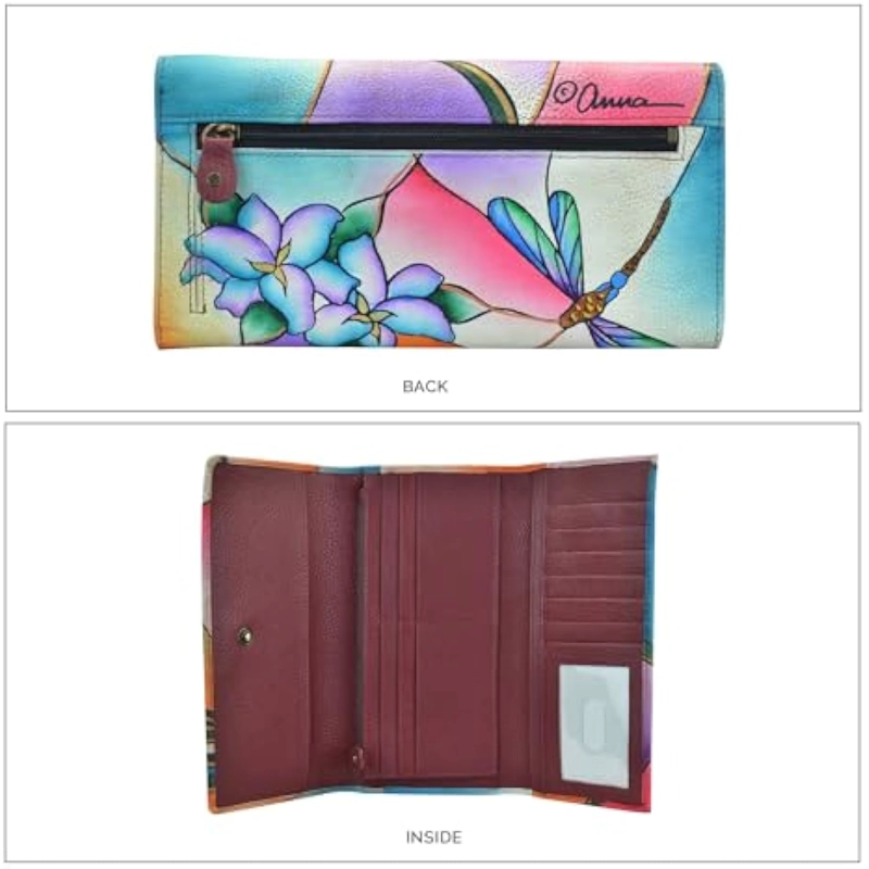 CARTERA DE PIEL AUTÉNTICA PINTADA A MANO CON MÚLTIPLES BOLSILLOS PARA MUJER - 3