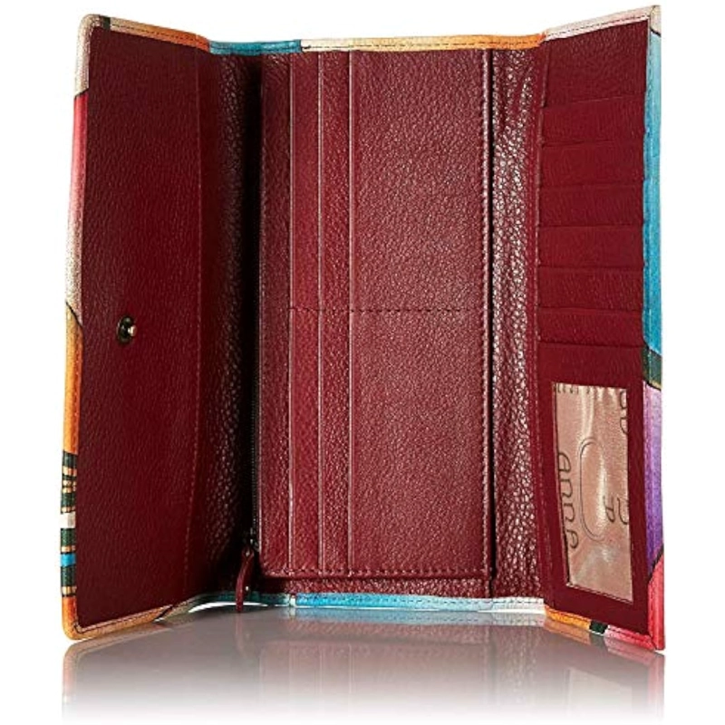 CARTERA DE PIEL AUTÉNTICA PINTADA A MANO CON MÚLTIPLES BOLSILLOS PARA MUJER - 4