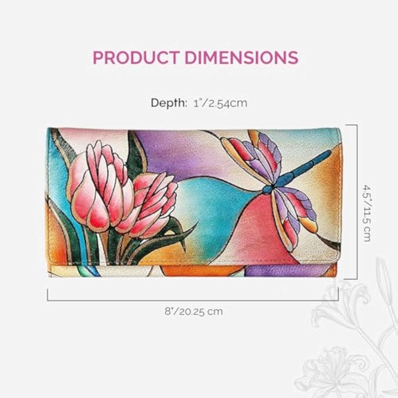 CARTERA DE PIEL AUTÉNTICA PINTADA A MANO CON MÚLTIPLES BOLSILLOS PARA MUJER - 5