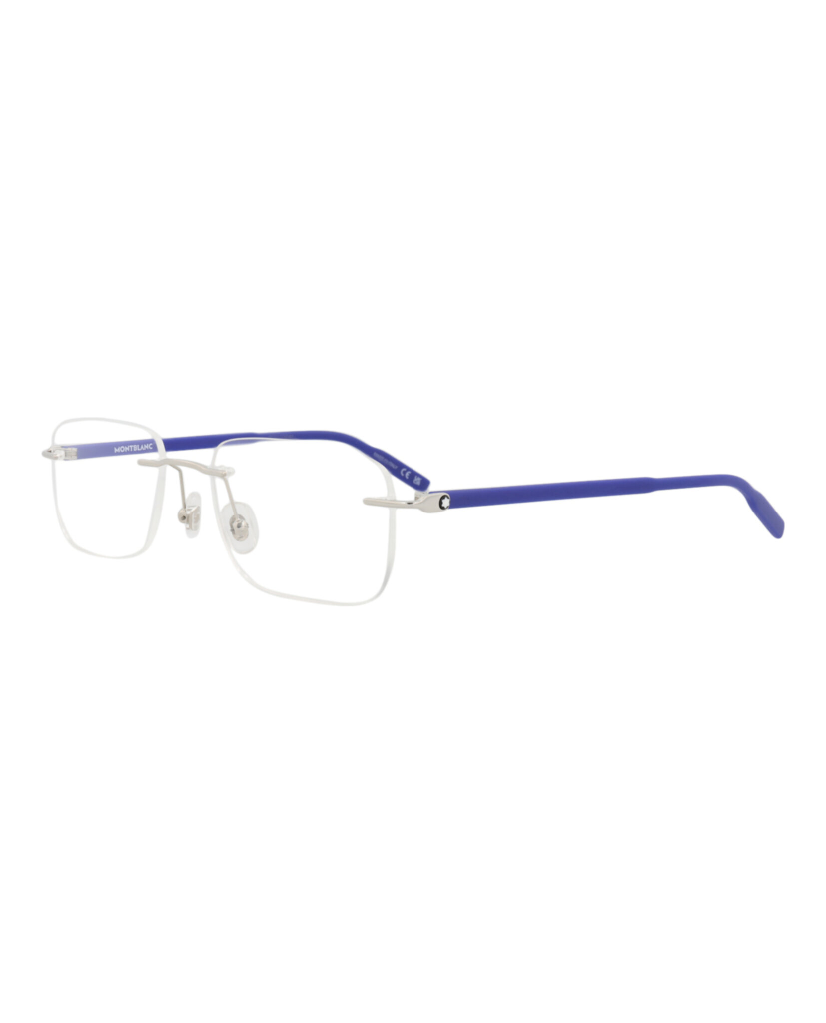 MONTURA ÓPTICA METÁLICAS MONTBLANC CON MARCO CUADRADO (HOMBRE) EN PLATA AZUL Y TRANSPARENTE - 2
