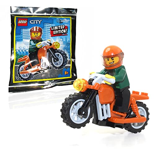 LEGO TOWN CITY MINIFIGURA - COOL KID ON DARK ORANGE - PAQUETE DE LÁMINAS PARA MOTOCICLETA EDICIÓN LIMITADA (16 PIEZAS) - 1