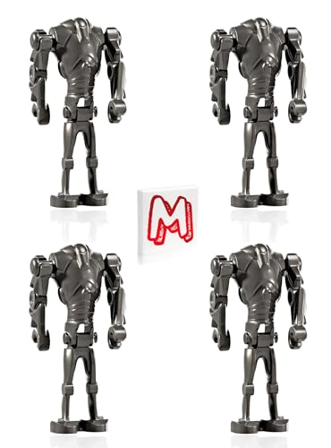LEGO STAR WARS - MINIFIGURA DE THE CLONE WARS - SUPER BATTLE DROID (GRIS OSCURO PERLA) PAQUETE DE 4 CON AZULEJOS MINIFIGURELAND - 1