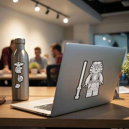 LEGO STAR WARS THE MANDALORIAN AHSOKA TANO BW 53757 5 CALCOMANÍAS 1 HOJA BLANCO Y NEGRO PARA BOTELLA DE AGUA LAPTOP CUADERNO - 5