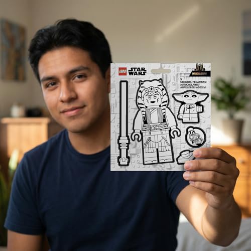 LEGO STAR WARS THE MANDALORIAN AHSOKA TANO BW 53757 5 CALCOMANÍAS 1 HOJA BLANCO Y NEGRO PARA BOTELLA DE AGUA LAPTOP CUADERNO - 7