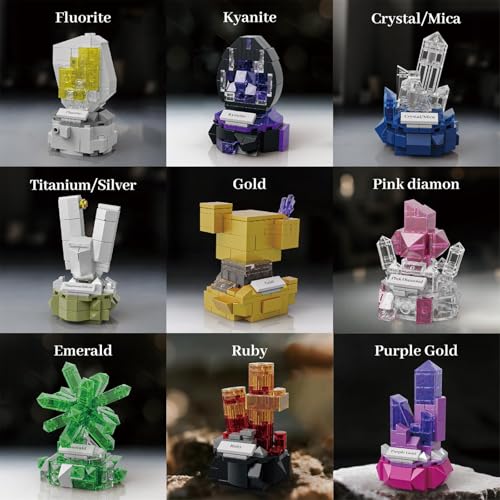 JUEGO DE BLOQUES DE CONSTRUCCIÓN DE EXHIBICIÓN MINERAL 794 PIEZAS PAQUETE DE 9 MODELOS DE PIEDRAS PRECIOSAS COLECCIÓN CRYSTAL - 2