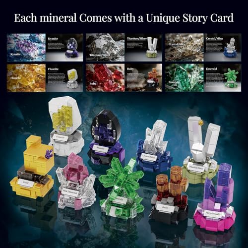 JUEGO DE BLOQUES DE CONSTRUCCIÓN DE EXHIBICIÓN MINERAL 794 PIEZAS PAQUETE DE 9 MODELOS DE PIEDRAS PRECIOSAS COLECCIÓN CRYSTAL - 3