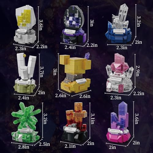 JUEGO DE BLOQUES DE CONSTRUCCIÓN DE EXHIBICIÓN MINERAL 794 PIEZAS PAQUETE DE 9 MODELOS DE PIEDRAS PRECIOSAS COLECCIÓN CRYSTAL - 6