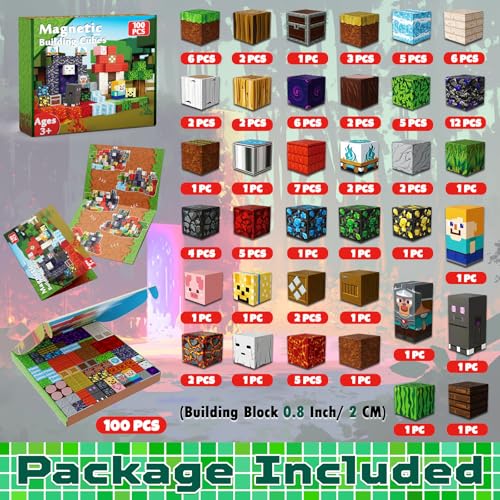 GRACEDUCK 100 PCS BLOQUES MAGNÉTICOS BLOQUES DE CONSTRUCCIÓN MAGNÉTICOS IMANES APILABLES PARA NIÑOS JUGUETE SENSORIAL PARA STEM - 2