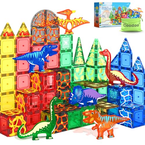 102 PIEZAS BLOQUES MAGNÉTICOS DE DINOSAURIOS CON 8 DINOSAURIOS ESCENAS JURÁSSICAS SET DE AVENTURAS DEL MUNDO DE DINOSAURIOS - 1