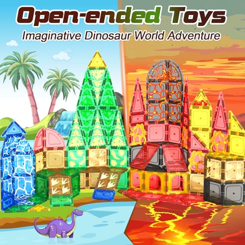 102 PIEZAS BLOQUES MAGNÉTICOS DE DINOSAURIOS CON 8 DINOSAURIOS ESCENAS JURÁSSICAS SET DE AVENTURAS DEL MUNDO DE DINOSAURIOS - 2