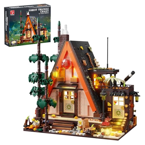 TYCOLE JUEGO DE BLOQUES DE CONSTRUCCIÓN DE CABAÑA DE MADERA CON LUCES LED 1800 PIEZAS DE JUGUETES DE CONSTRUCCIÓN DE CASAS - 1