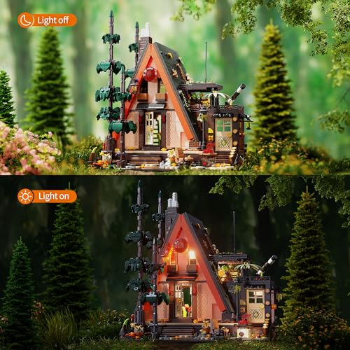 TYCOLE JUEGO DE BLOQUES DE CONSTRUCCIÓN DE CABAÑA DE MADERA CON LUCES LED 1800 PIEZAS DE JUGUETES DE CONSTRUCCIÓN DE CASAS - 3