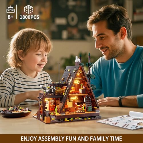 TYCOLE JUEGO DE BLOQUES DE CONSTRUCCIÓN DE CABAÑA DE MADERA CON LUCES LED 1800 PIEZAS DE JUGUETES DE CONSTRUCCIÓN DE CASAS - 6