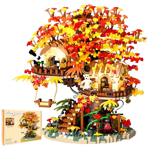 HJPLPXH JUEGO DE BLOQUES DE CONSTRUCCIÓN DE CASA EN EL ÁRBOL DE BONSÁI DE FLOR DE CEREZO PLANTAS FLORES CASA DEL ÁRBOL - 1