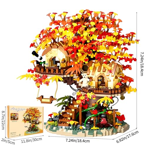 HJPLPXH JUEGO DE BLOQUES DE CONSTRUCCIÓN DE CASA EN EL ÁRBOL DE BONSÁI DE FLOR DE CEREZO PLANTAS FLORES CASA DEL ÁRBOL - 2