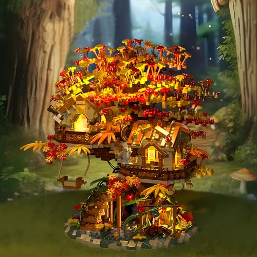 HJPLPXH JUEGO DE BLOQUES DE CONSTRUCCIÓN DE CASA EN EL ÁRBOL DE BONSÁI DE FLOR DE CEREZO PLANTAS FLORES CASA DEL ÁRBOL - 4