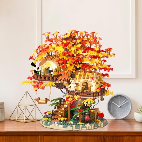 HJPLPXH JUEGO DE BLOQUES DE CONSTRUCCIÓN DE CASA EN EL ÁRBOL DE BONSÁI DE FLOR DE CEREZO PLANTAS FLORES CASA DEL ÁRBOL - 5