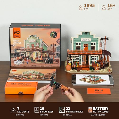 FUNWHOLE CONJUNTO DE LADRILLOS PARA CONSTRUCCIÓN DE ILUMINACIÓN DE TIENDA GENERAL DEL OESTE 1895 PIEZAS LA COLECCIÓN DE CIUDAD - 2