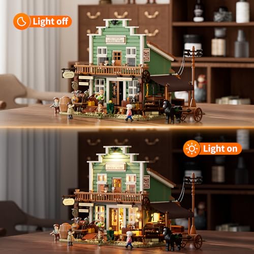 FUNWHOLE CONJUNTO DE LADRILLOS PARA CONSTRUCCIÓN DE ILUMINACIÓN DE TIENDA GENERAL DEL OESTE 1895 PIEZAS LA COLECCIÓN DE CIUDAD - 5
