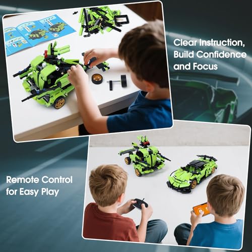 IQKIDZ KIT DE BLOQUES DE CONSTRUCCIÓN STEM PARA NIÑOS AUTO DE CARRERAS CON CONTROL REMOTO Y ROBOT DE JUGUETE 2 EN 1 GRAN REGALO - 2