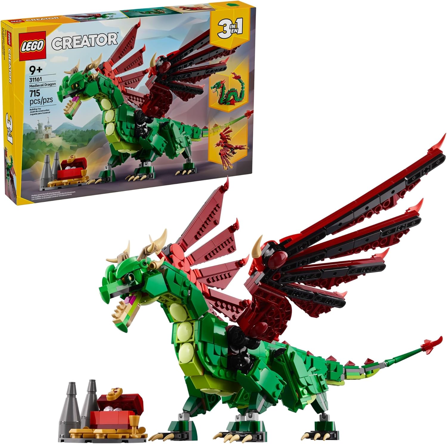 LEGO CREATOR 31161 - JUGUETE MEDIEVAL DE DRAGÓN 3 EN 1, JUGUETE DE CONSTRUCCIÓN CON 3 OPCIONES DE CONSTRUCCIÓN, DRAGÓN, - 1