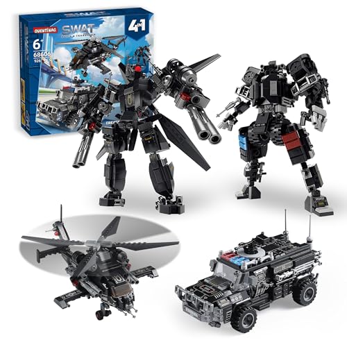 CONJUNTOS DE CONSTRUCCIÓN DE MECHAS DE POLICÍA SWAT COMPATIBLES CON LEGO CAMIONES Y HELICÓPTEROS DE POLICÍA TRANSFORMABLES - 1